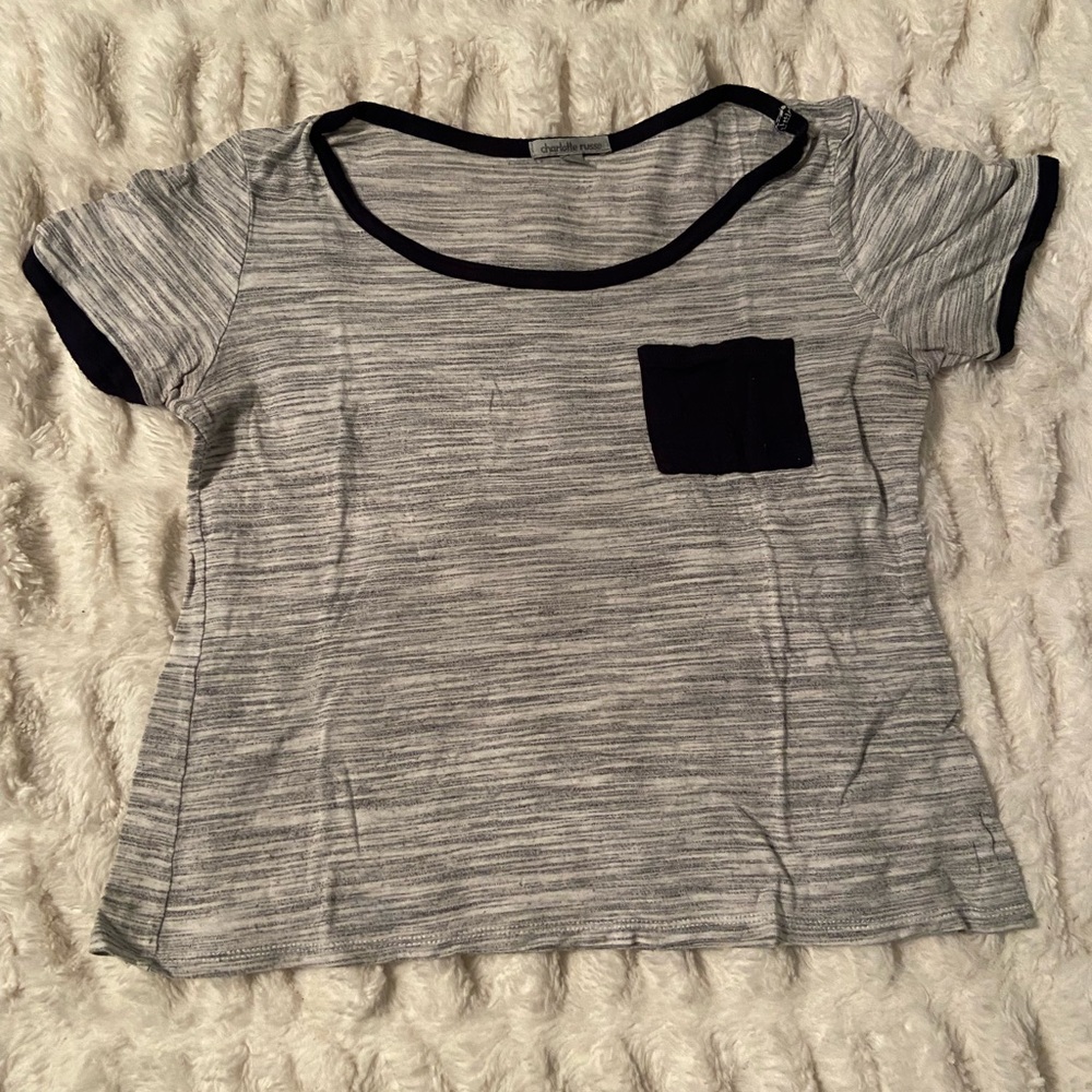 Heather grey and blue pocket tee